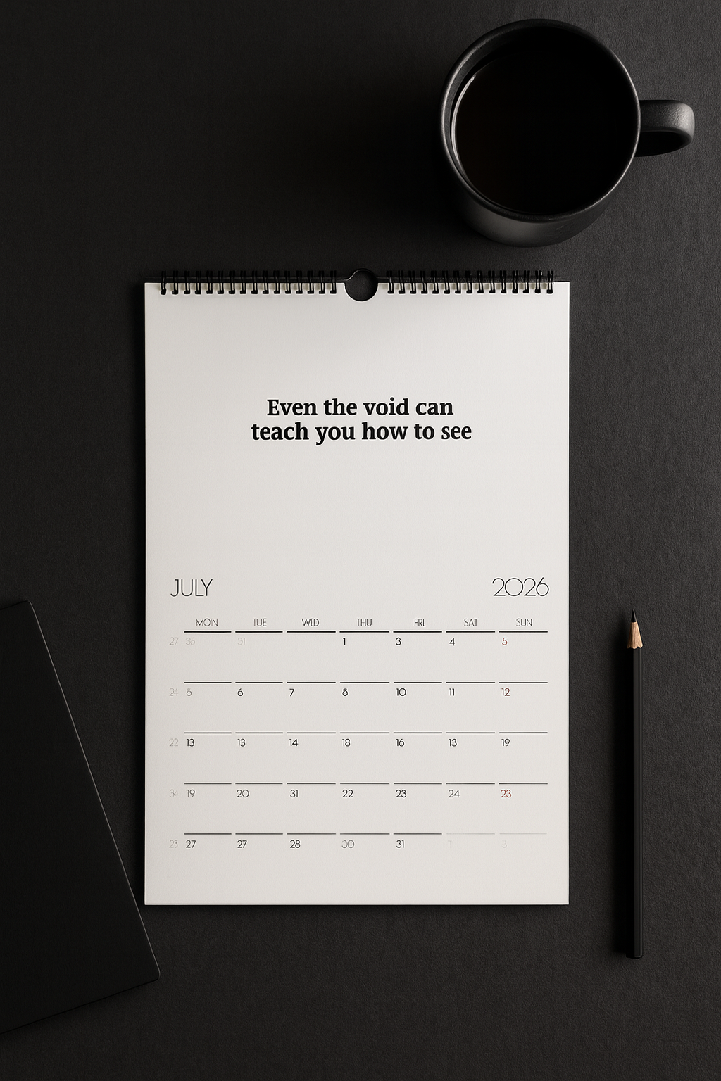 Dark Life Quotes Wall Calendar 2026 – Inspiring & Thought-Provoking Black Aesthetic Calendar